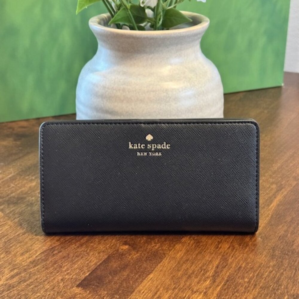 New Kate Spade Dana Large Slim Bifold Wallet Saffiano Black
